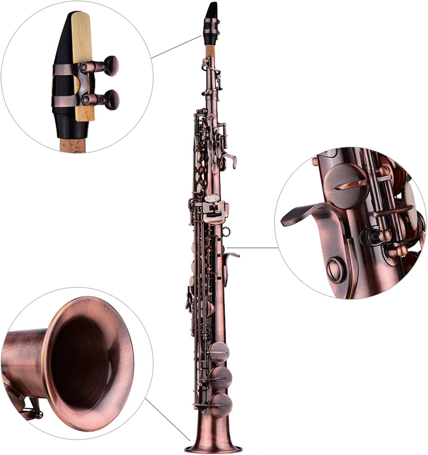 Professional Crimson Bronze Straight Bb Saxophone Woodwind Instrument Carve Pattern