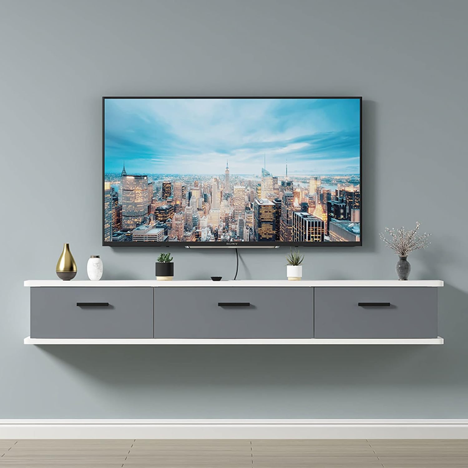 Wall Mounted TV Cabinet Floating Shelf Wall Shelf TV Stand Multimedia Storage Shelf Display Shelf Bedroom Living Room Office Media Room Wall Unit Decor Shelf Wall Mount Corner Shelves