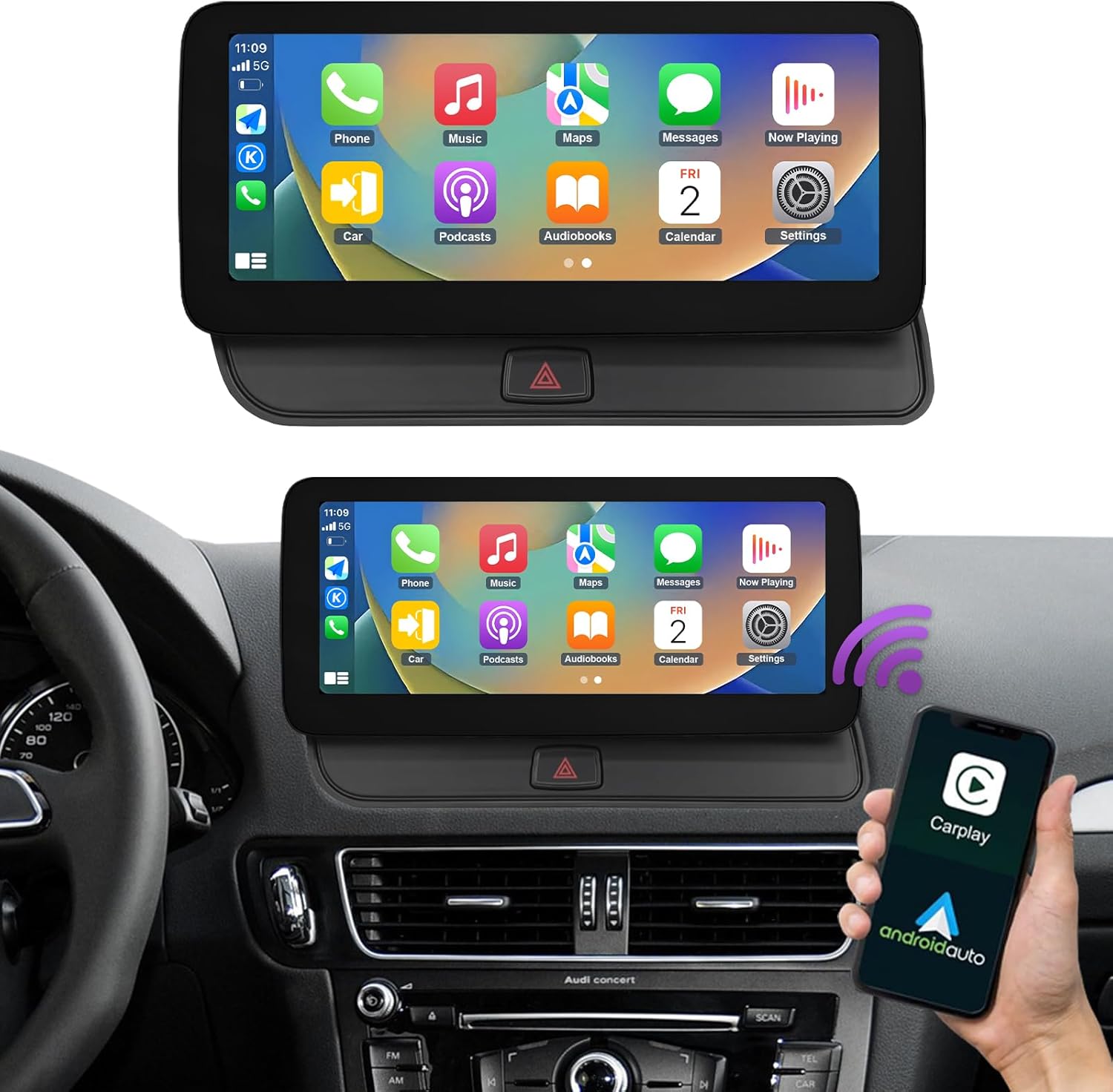 NINETOM 12.3 inch Touchscreen Wireless CarPlay Android Auto Multimedia Car Radio Receiver Compatible with Audi Q5 with MMI 2G System (2009-2017)