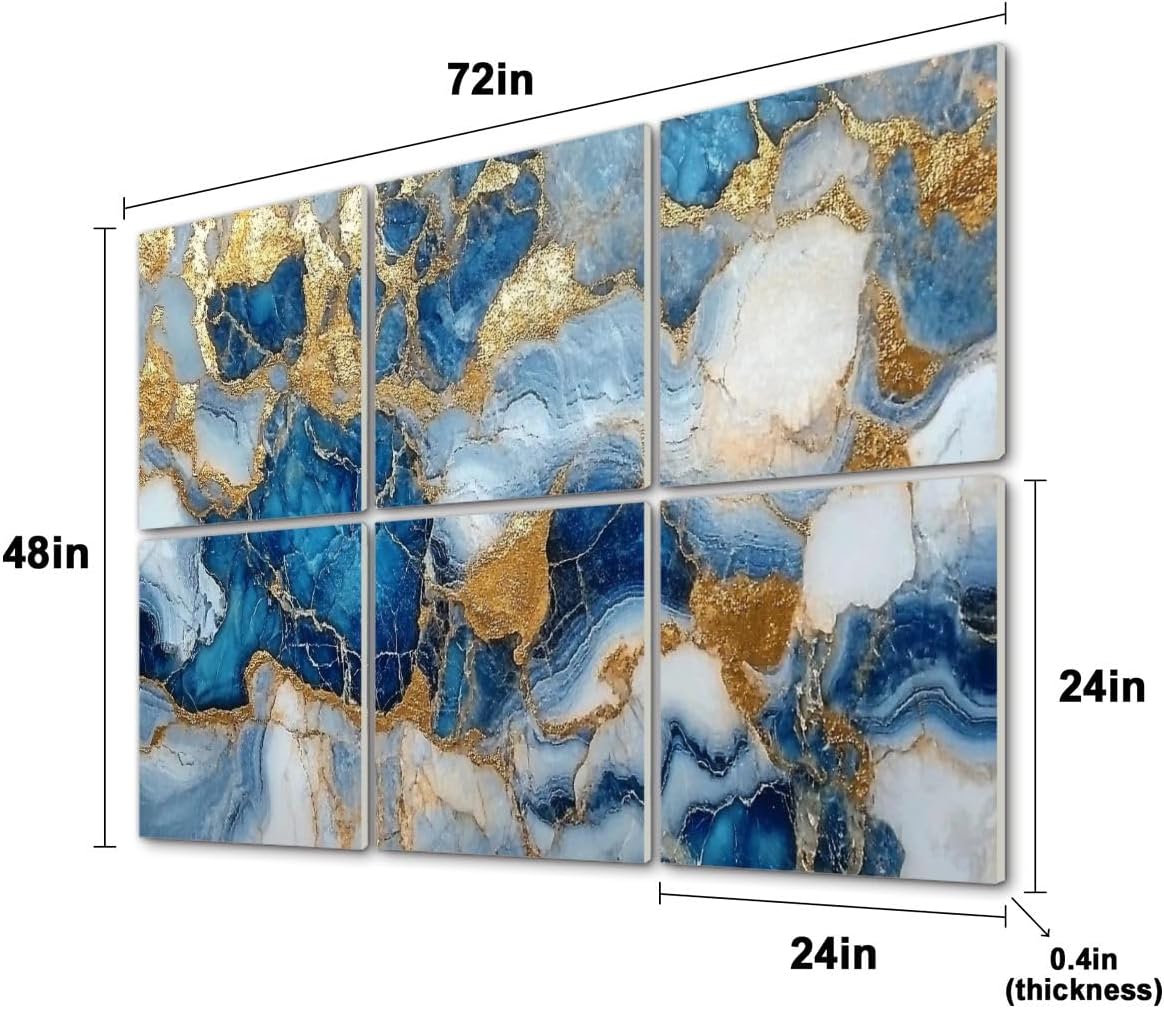 6 Pack Art Acoustic Panels Luxury marble art marbling texture Blue gold Image Soundproof Wall Panels, 48
