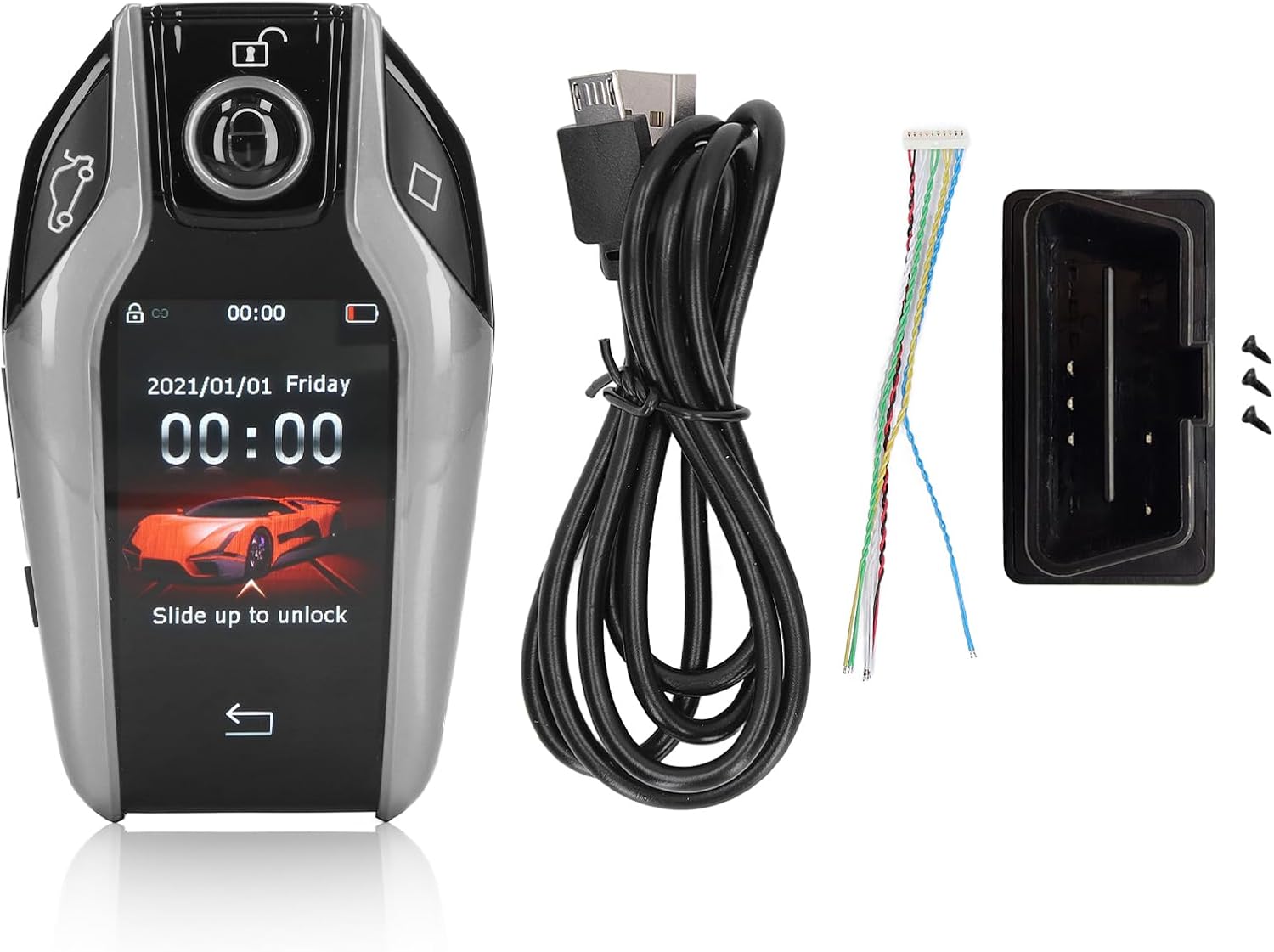 Universal LCD Touch Screen Smart Key Remote, TK800 + Alloy Frame, 2.0 Inch Screen - Keyless Entry, Anti Lost Function, Compatible with Start Stop Engine Button Cars (Silver)