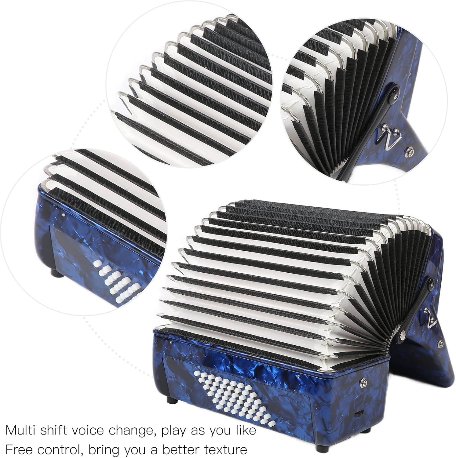 Focket Accordion, 26 Key 48 Bass Celluloid Piano Accordion with Straps, Professional International Standard ABS Piano Keyboard Musical Instrument for Stage Performance