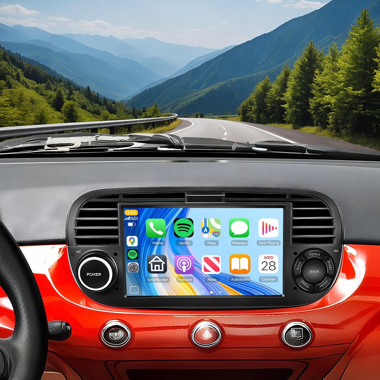 DSP 8Core 4+64G Radio for Fiat 500 2007-2015 Car Stereo with Wireless Carplay Android Auto,7inch 1280X720P IPS Touch Screen,5Ghz WiFi,63UIs,Built-in GPS,5.0Bluetooth,FM/RDS,SWC Backup Camera