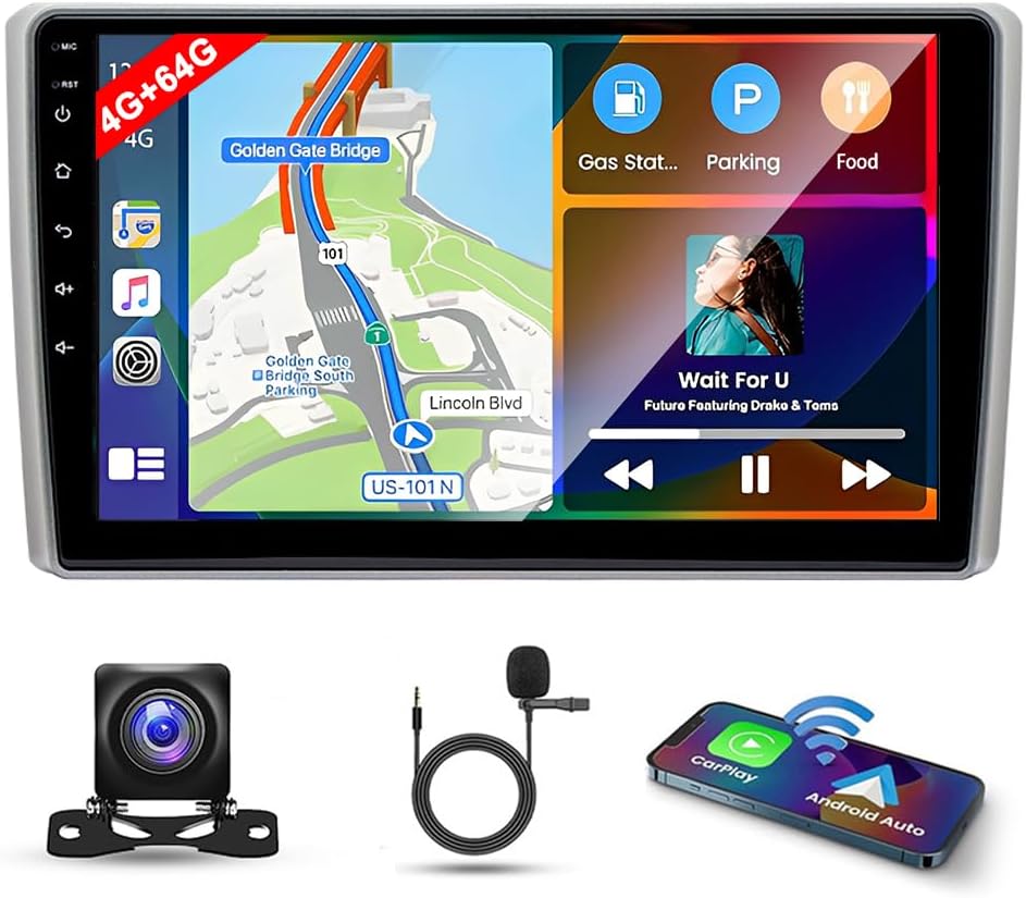 4G+64G Android 14 Double Din Car Stereo for Honda Element 2003-2006 HD Touchscreen 10 Inch Car Radio Receiver Head Unit w/Wireless Carplay and Android Auto GPS Navi Bluetooth Wifi FM AHD Backup Camera