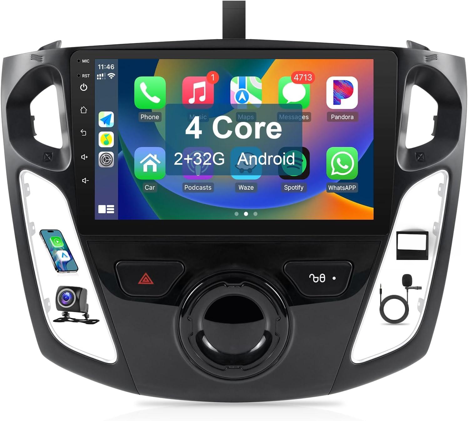 Leadfan Android Car Radio for Ford Focus 2012-2018 Stereo Upgrade with Wireless CarPlay Android Auto, 9'' HD Touchscreen with GPS Navigation Bluetooth WiFi Mirror Link Backup Camer Microphone 2+32G