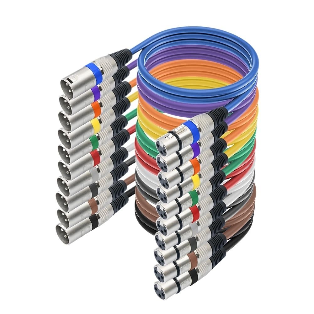 6/10Pcs XLR to XLR Microphone Cable Multi Colored 3-Pin Balanced Shielded XLR Cable(1m 10Pcs)