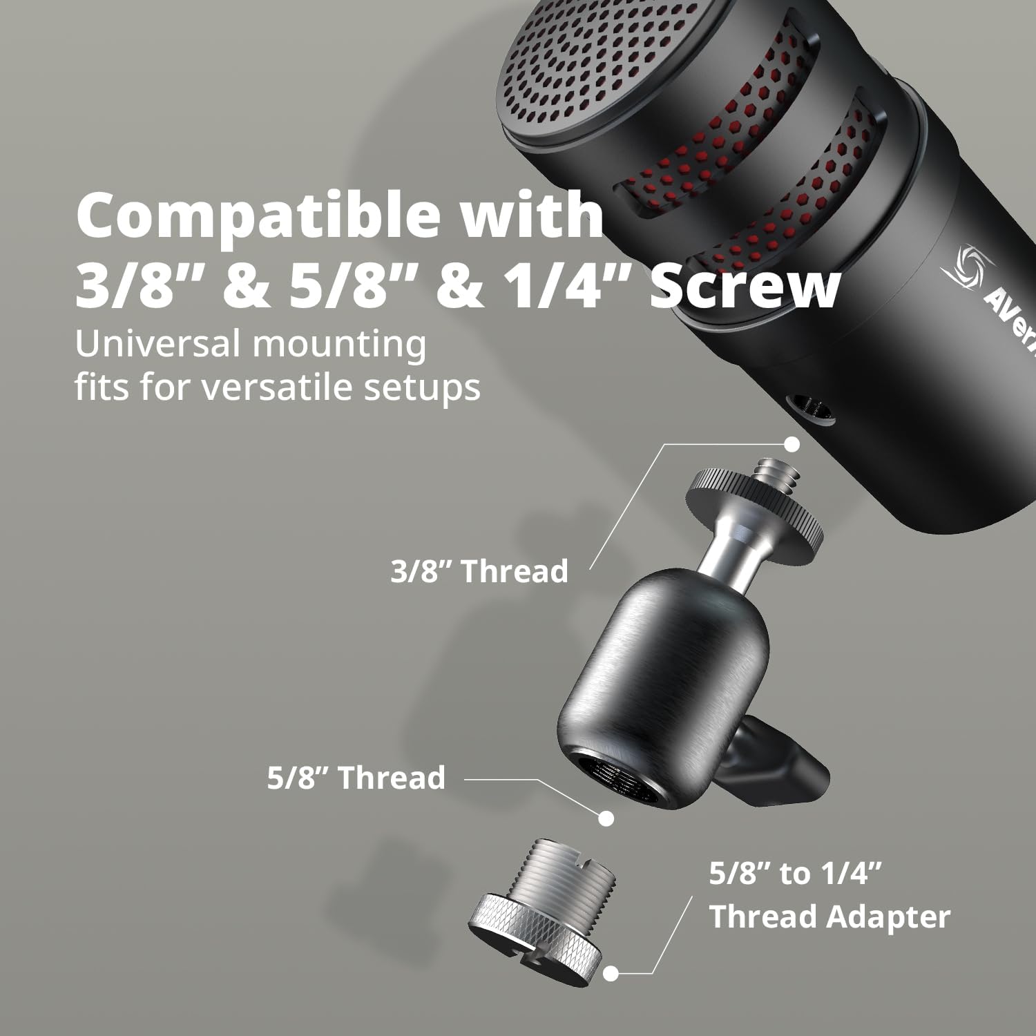 AVerMedia USB Mic for Streaming, Podcasting, Gaming with Cardioid Polar Pattern, Tripod Stand, Headphone Output, Mute Button, All Metal, for PC, Laptop, iPhone, and Android Phone - VERSATI go AM310G2