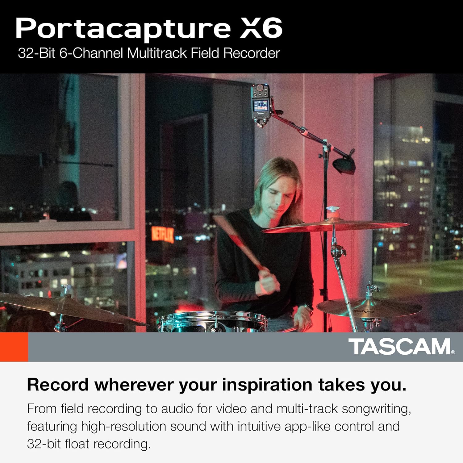 TASCAM Portacapture X6 32-bit Float Portable Audio Recorder, Field Recorder for Video, Music, Podcast, Voice, Podcasting