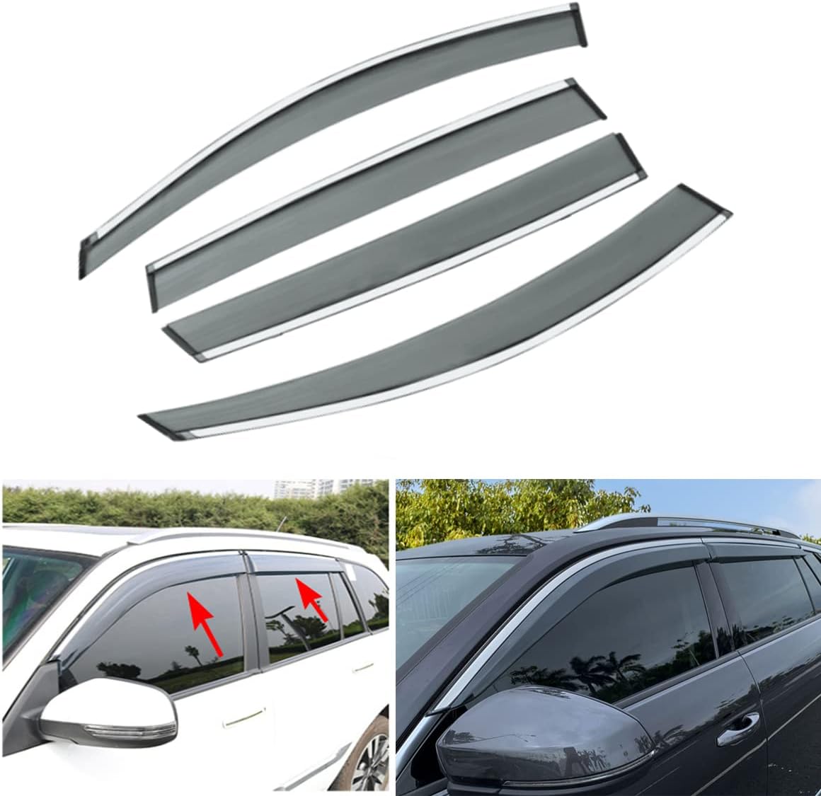 Car Side Window Wind Deflectors Guards Compatible for Lincoln Nautilus 2019 2020 2021 2022 2023 Car Window Deflector Rain Guards Chrome Trim 4pcs