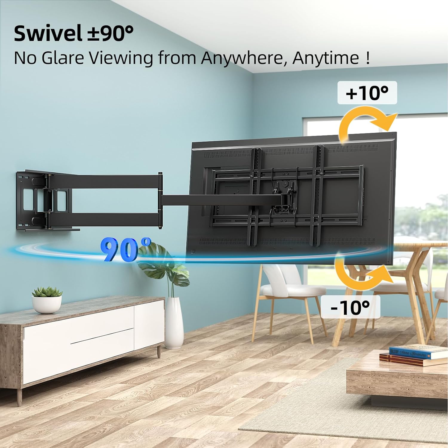 Long Arm TV Wall Mount for 42-80 inch TVs, Full Motion with 43 inch Extension Articulating Arms, Swivel and Tilt TV Bracket, Holds up to 110 lbs, Max VESA 600x400mm