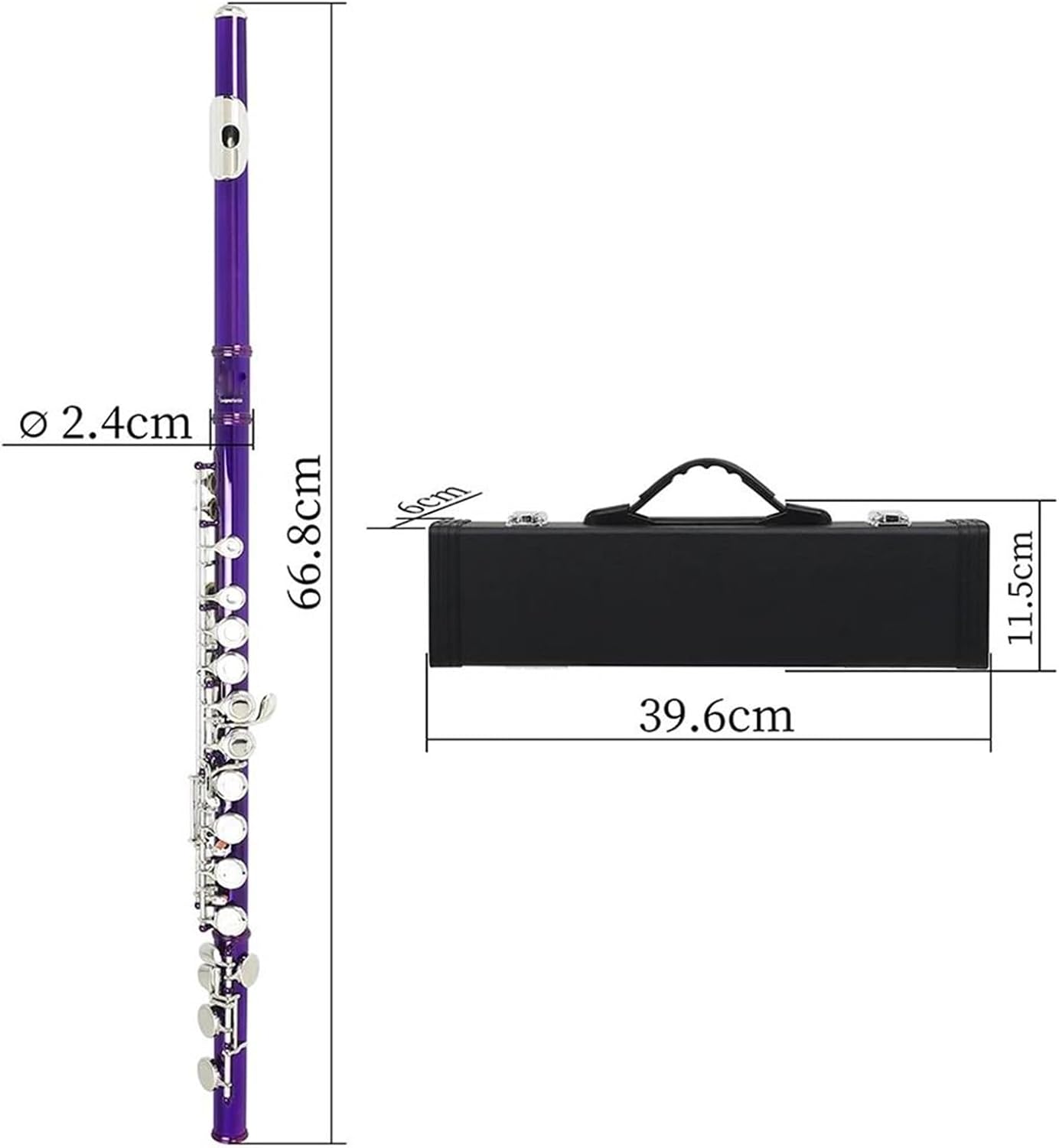 Purple 16 Holes C Tone Flute With E Key Woodwind Instrument Closed Key Cupronickel Tube With Padded Bag