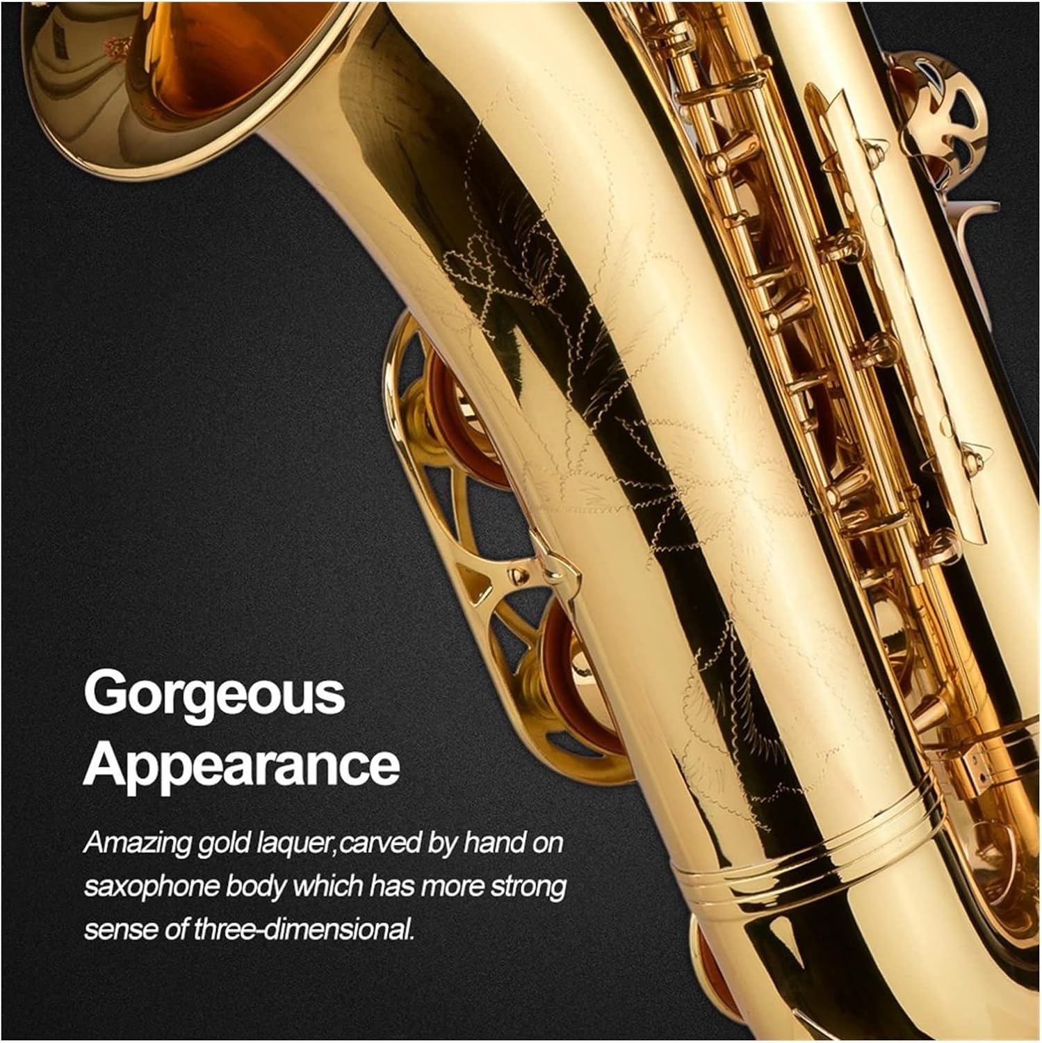 KESHUO Bb Tenor Saxophone Sax Brass Body Gold Lacquered Surface Woodwind Instrument with Carry Case Brass Sax Beginners Kit