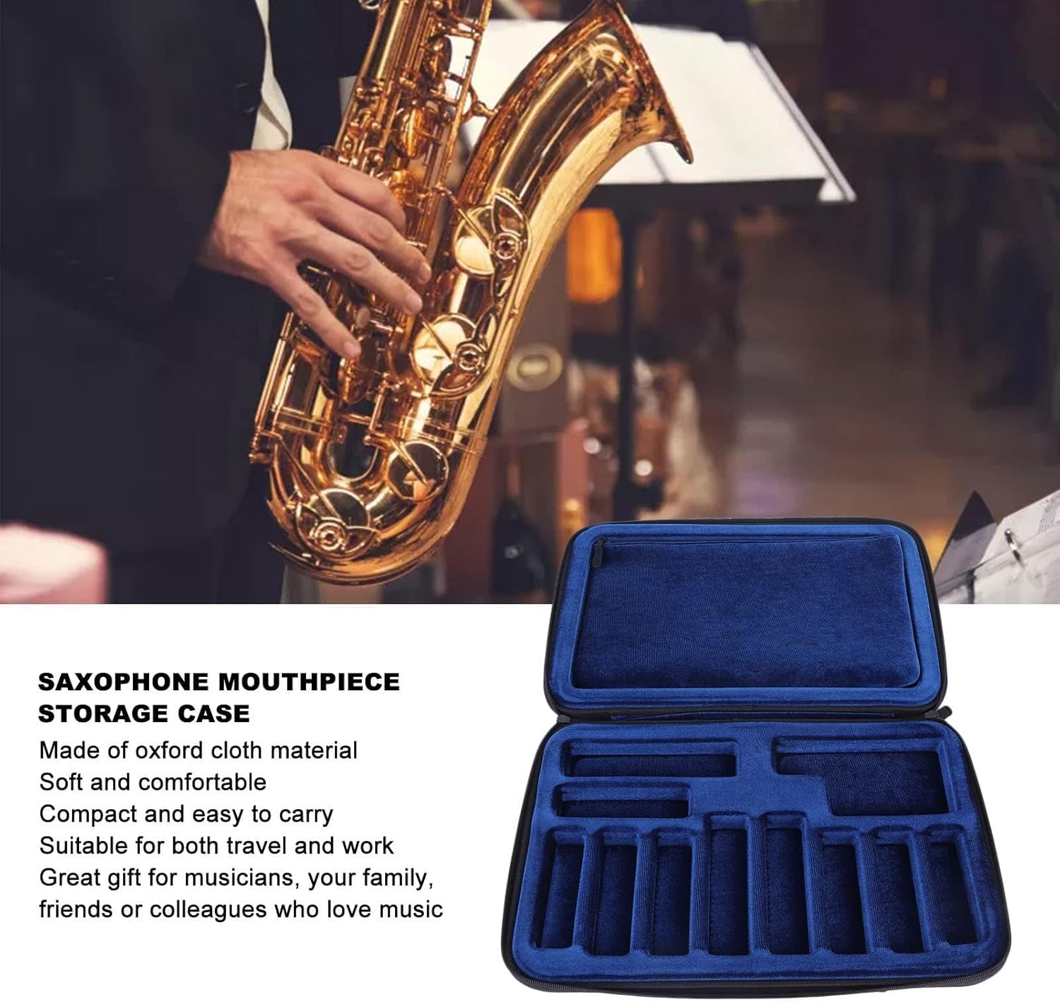 Universal Mouthpiece Storage Case for Saxophone/Alto Sax/Clarinet/Trumpet, Woodwind Instrument Soft Velvet Protection Holds 12 Trumpet Saxophone Mouthpiece Storage Case Clarinet Box Bag