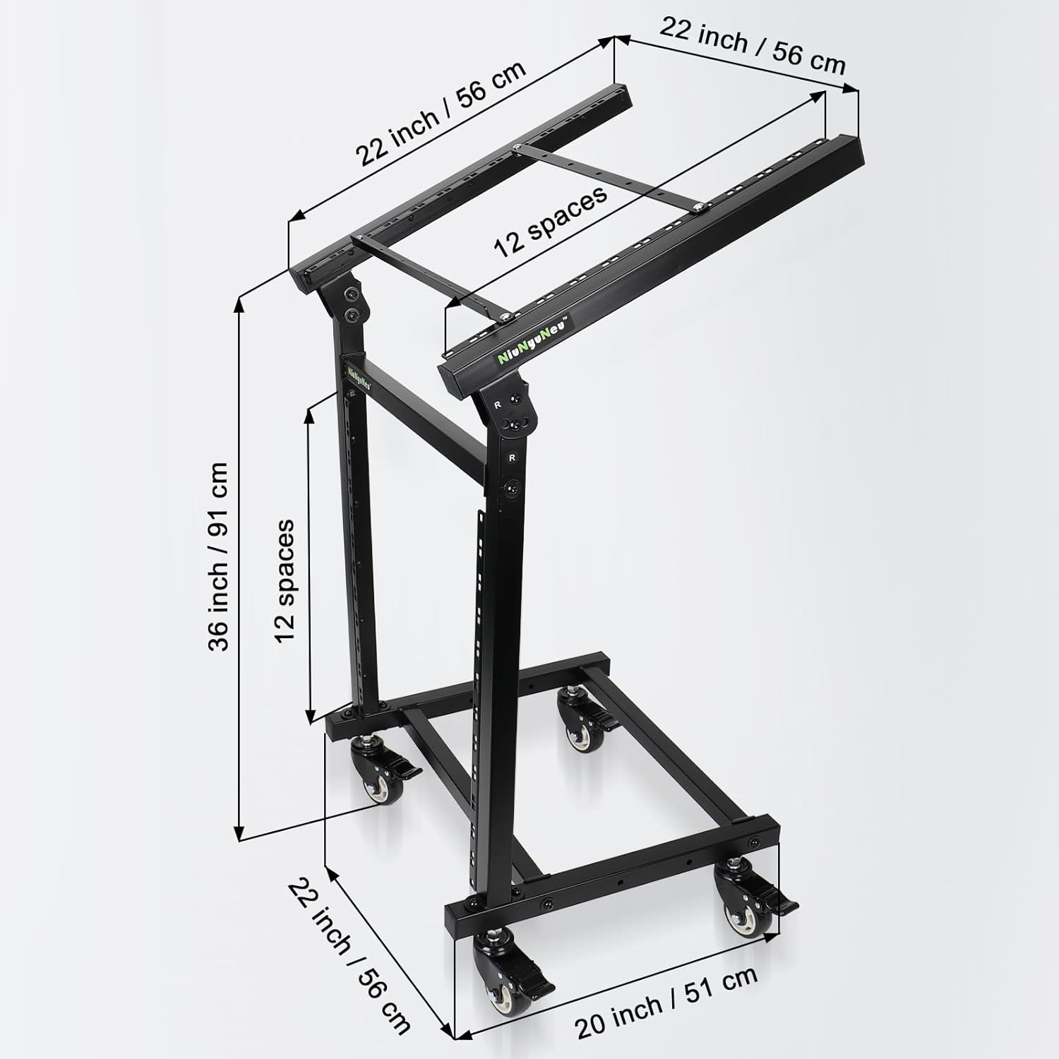 12U DJ Mixer Stand Rack Mount Rolling Stand Stage Cart Adjustable Rack Mount for Music Studio Booth Pro Audio Recording Cabinet Stage Equipment