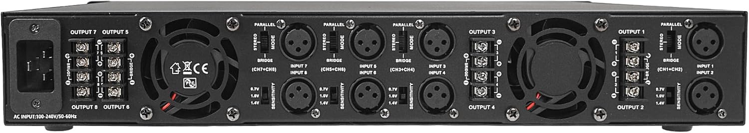Sound Town MODE Audio Class-D 8-Channel PA/DJ Switching Power Supply Professional Power Amplifier, 8 x 800W RMS at 4Ω, PFC Power, 1.5U Rack Mountable for Meeting Room, Conference, Installation(ETi-84)
