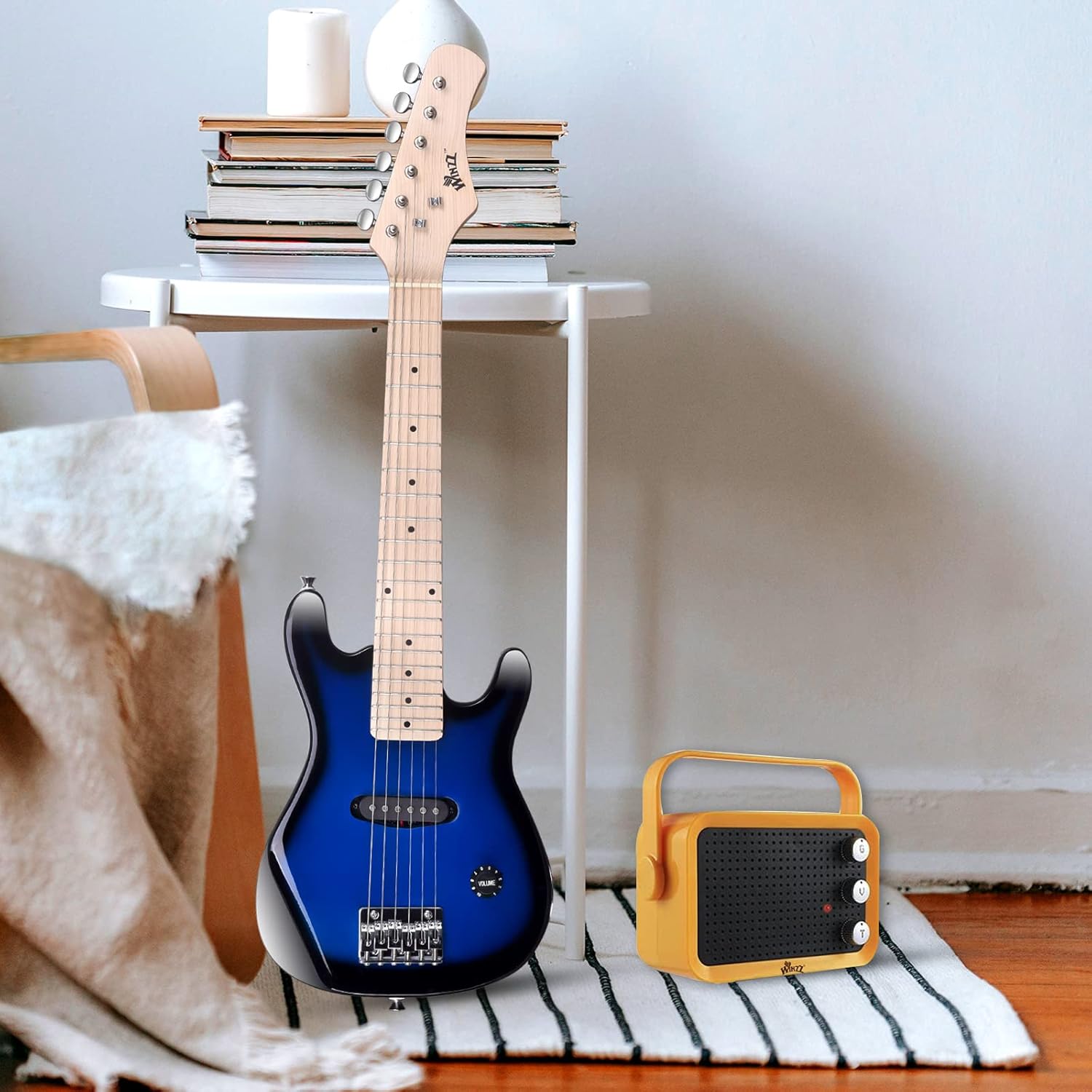 WINZZ EGM100 30 Inches Real Kids Electric Guitar with Beginner Kit, Right Handed, Blueburst
