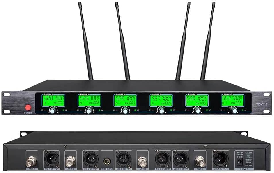 Wireless Microphone System UHF 6 lavalier Microphone Bodypacks Lapel Mic Headsets for Karaoke Wedding Party Meeting School Church Speaking Conference Meeting Classroom 6 Channel