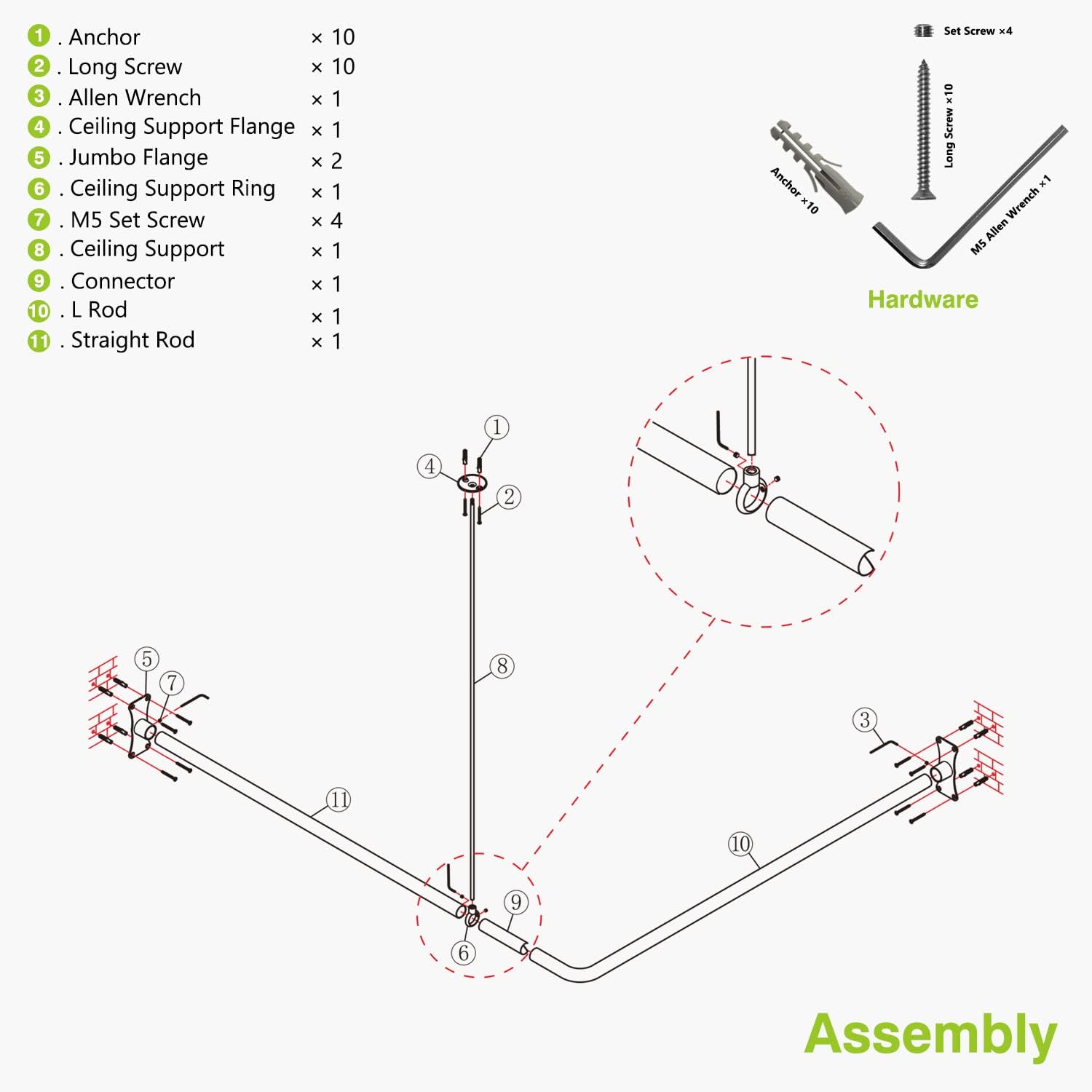 Naiture Stainless Steel 60'' x 36'' Corner Shower Curtain Rod with Ceiling Support, Chrome Finish