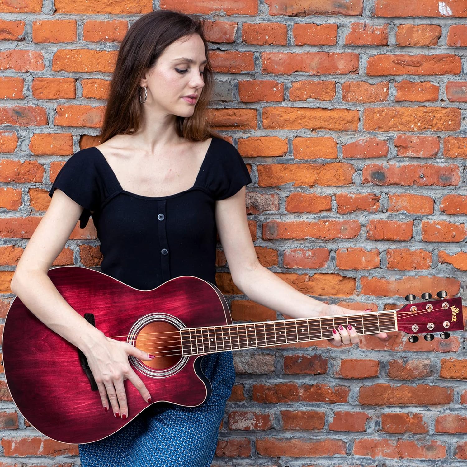 Winzz 40 Inches Acoustic Steel-string Guitar Beginner for Adults Students, Elegant Unique Color Design (Red)