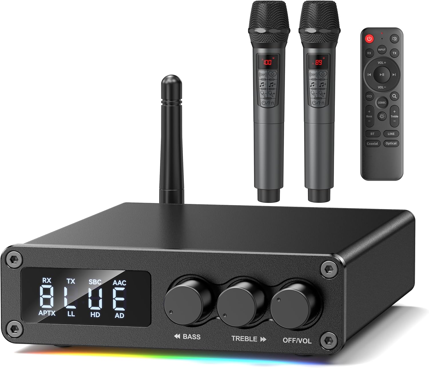 M12 Pro Pre Bluetooth 5.2 Transmitter Receiver for TV,Home Stereo,BT Headset,Low Latency HD Bluetooth Audio Decoder Adapter with Display,RCA,AUX,Coaxial,Optical Inputs/Outputs (M12 Pro 2Mics)