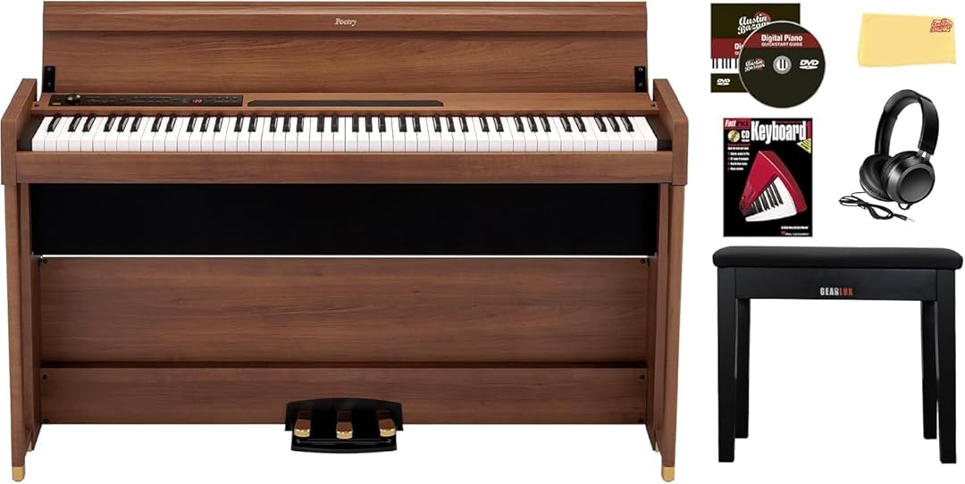 Korg Poetry Digital Piano Bundle with Adjustable Bench, Headphones, Instructional Book, Austin Bazaar Instructional DVD, and Polishing Cloth