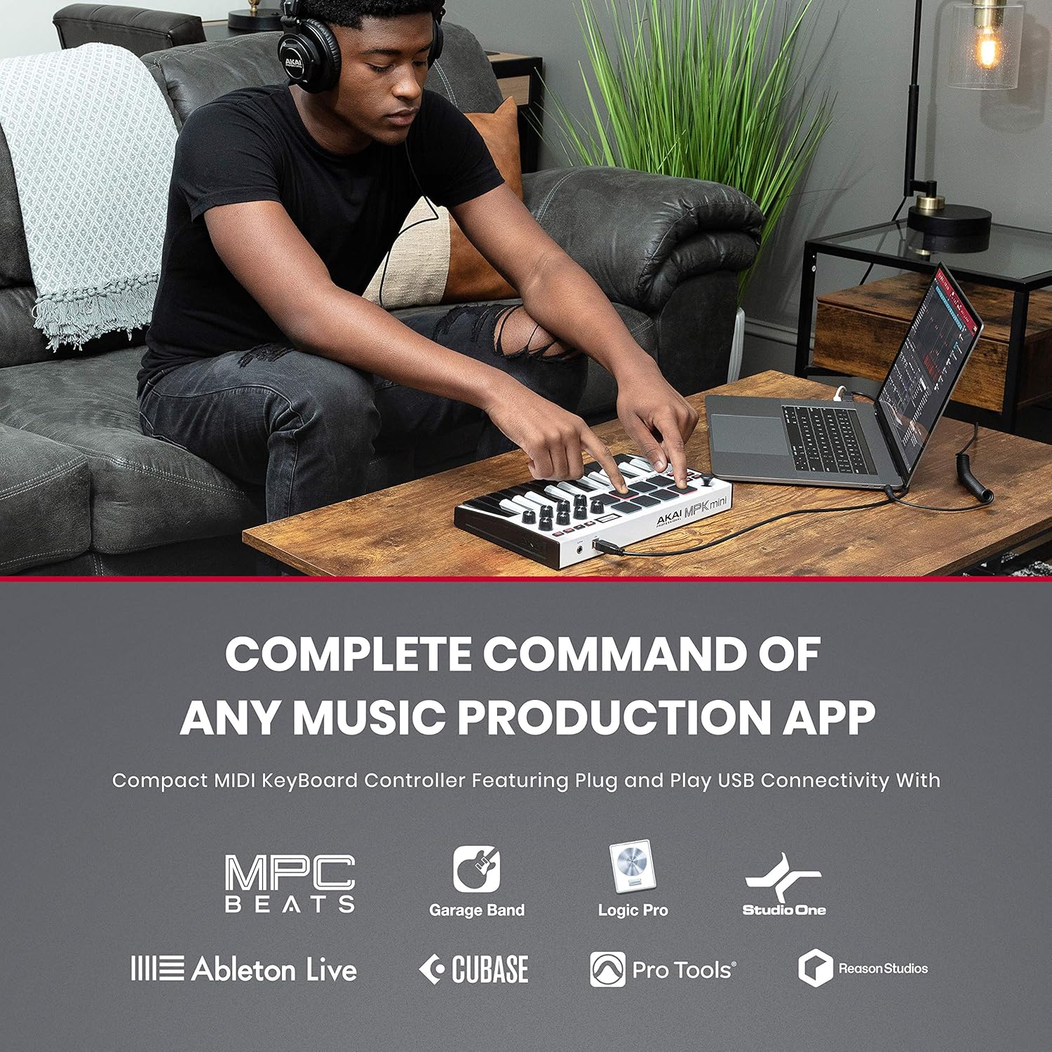 Akai MPK Mini MK3 MIDI Keyboard Controller + M-Audio SP2 Sustain Pedal, with MPC Beats and Software Suite – Beat Maker Bundle (White)