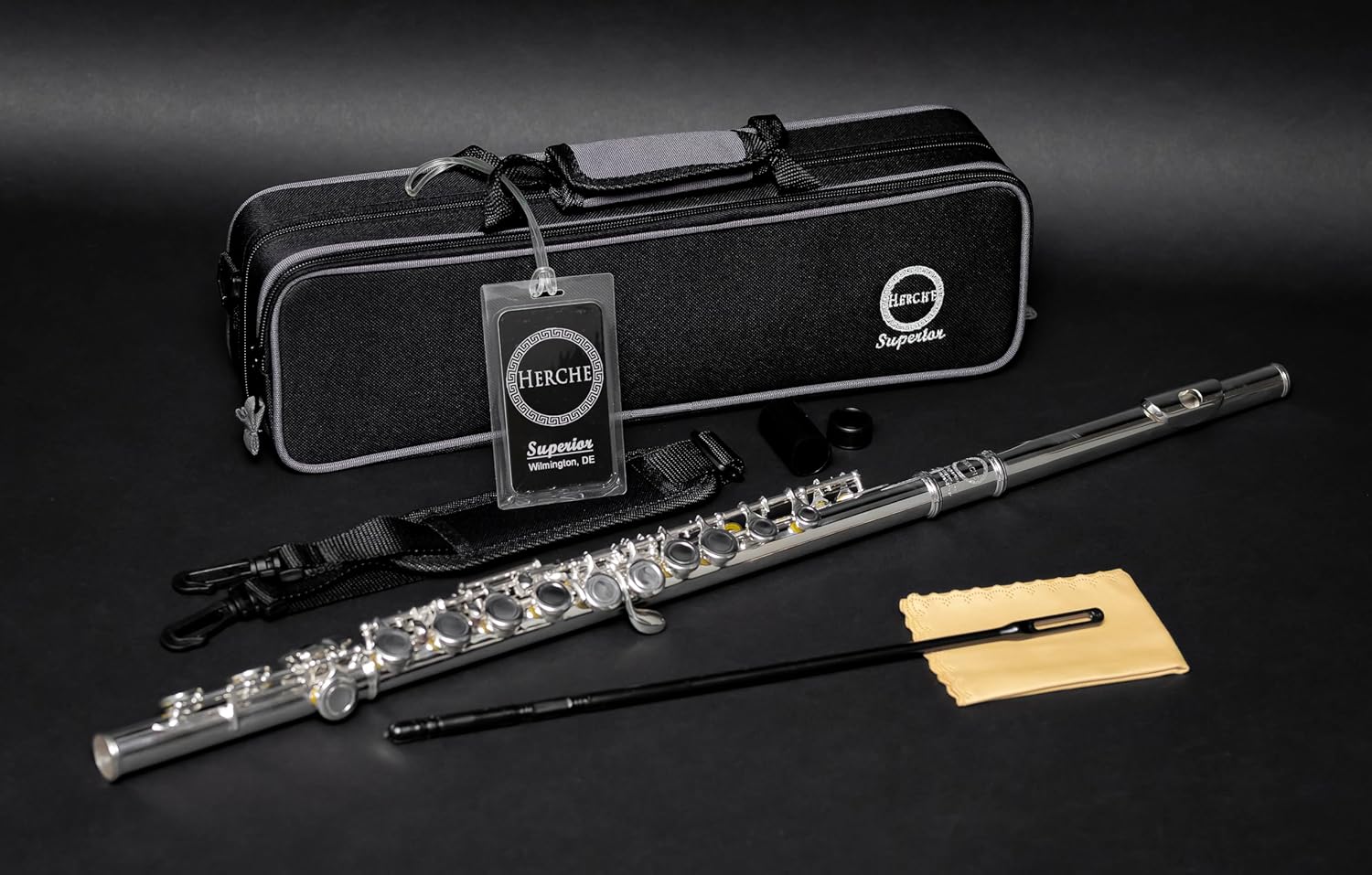 Flute Herche Superior Flute M2 Upgraded! | Professional Grade Musical Instruments for All Levels | SOLID NICKEL-SILVER | Complete Set, Shoulder Carry Case, Cleaning Rod, Tenon protectors, Service Plan