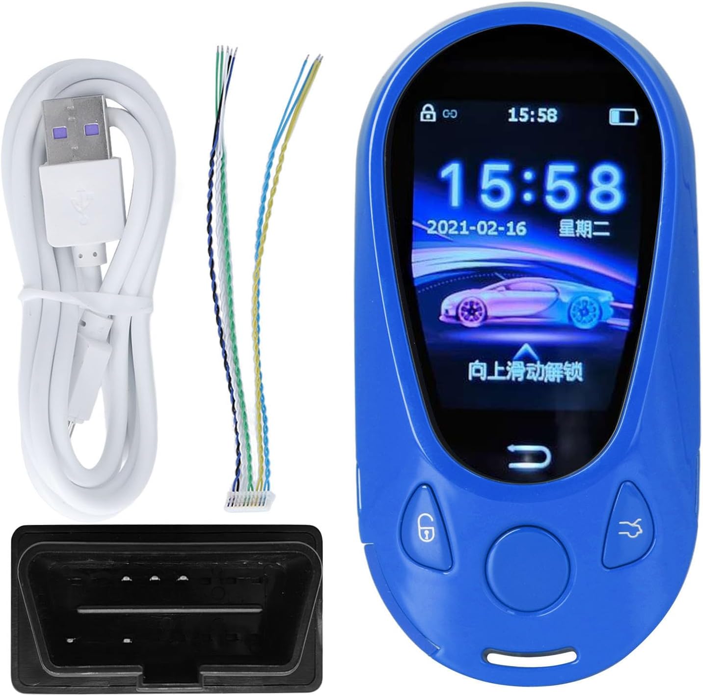 Smart LCD Touch Screen Car Key - Universal Remote Keyless Entry for Start Stop Engine Button Cars - Durable Aluminum Alloy ABS, Silver (Blue)