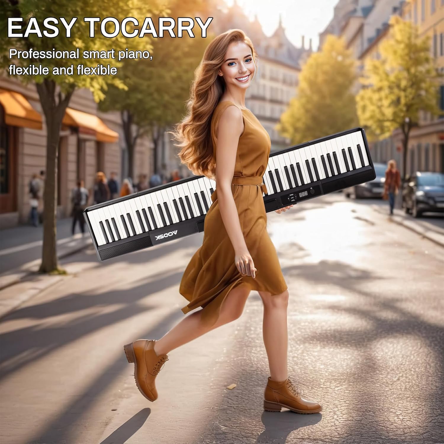 AODSK 88 Key keyboard piano, Portable Digital Piano with Wooden stand Set+Piano Bench with Padded Cushion,Keyboard Bench