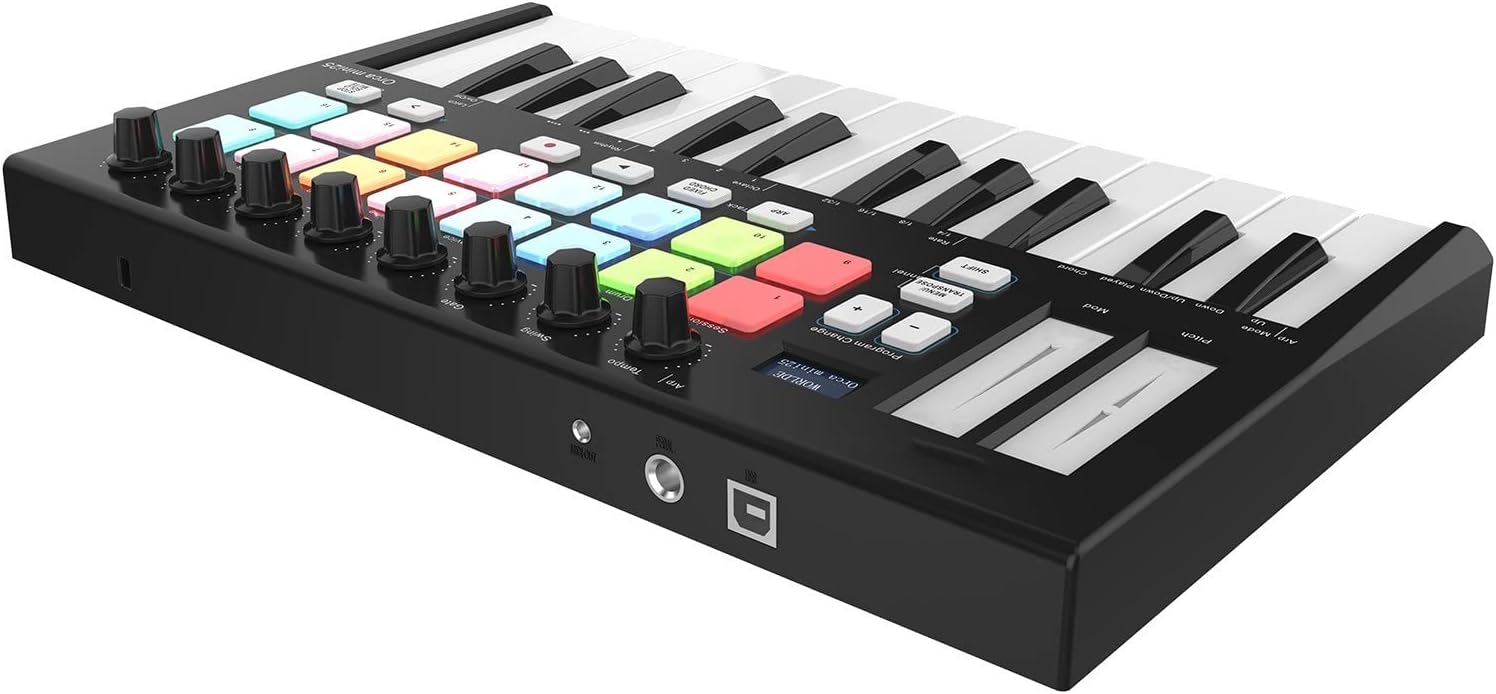 Electric Keyboard 25 MIDI Keyboard Controller 25-Key USB MIDI Controller Keyboard with 16 RGB Backlit Trigger Pads 8 Control Knobs