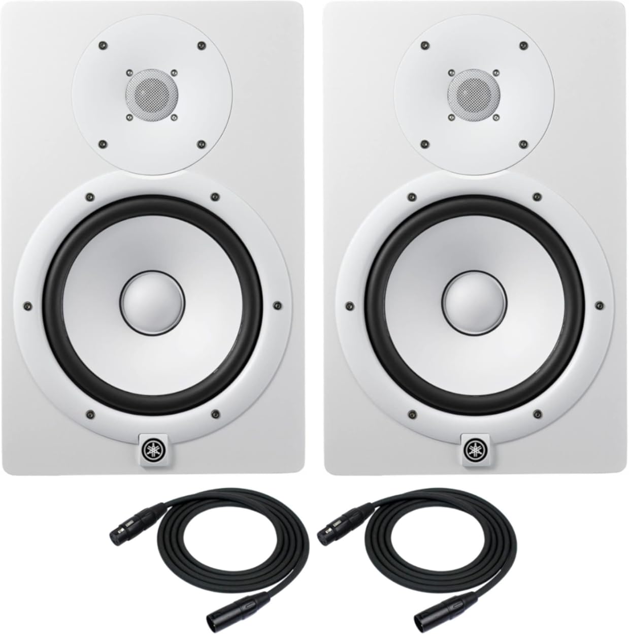 Yamaha HS8 Powered Studio Monitors Pair White w/ Strukture PRO20M7 XLR Cables 20 feet - Bundle