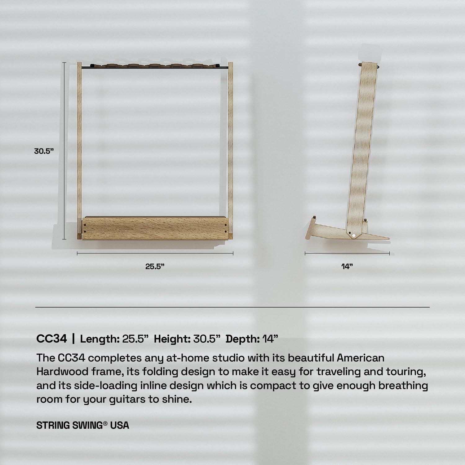 String Swing Guitar Stand for 6 Electric or Bass, or 3 Acoustic Guitars for Home or Studio (CC34)