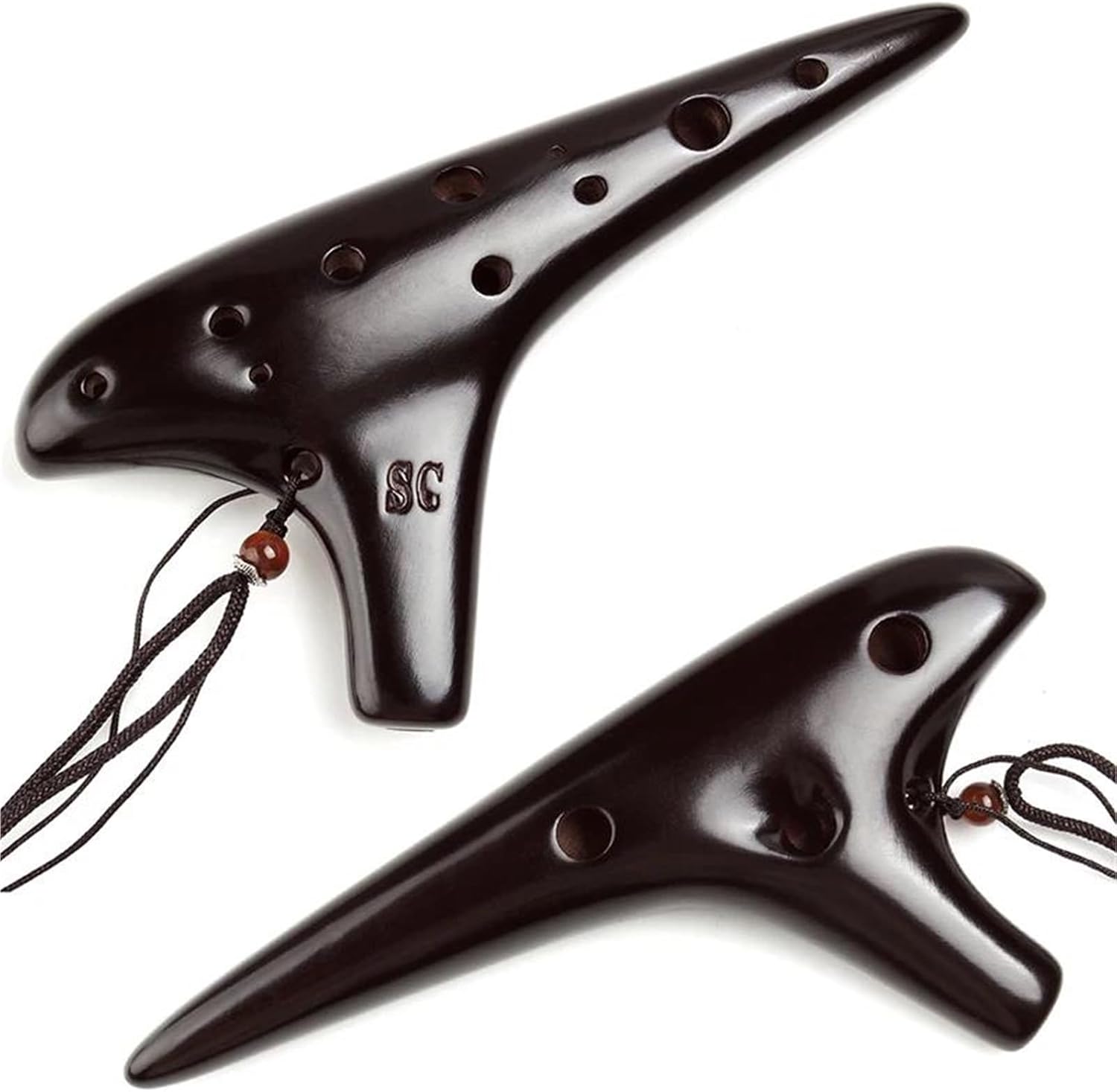 High C Ocarina 12 Hole Brown Instrument Bright Glaze Woodwind Instrument