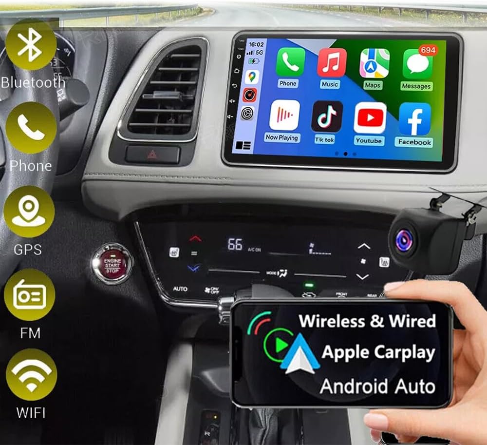 ikasus 9 Inches Car Stereo Radio for Honda Vezel HR-V 2014-2019 Android 13 Radio with CarPlay Android Auto Car Audio Multimedia Receiver w/WiFi GPS Navigation Bluetooth AHD Backup Camera Mic,SWC//FM