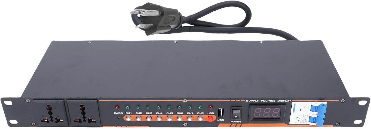 Focket 10 Outlet Power Sequencer, High Power Audio Equipment Controller with Digital Voltage Display, Short Circuit Overload Protection for Stage Amplifier Studio PA System (US Plug)