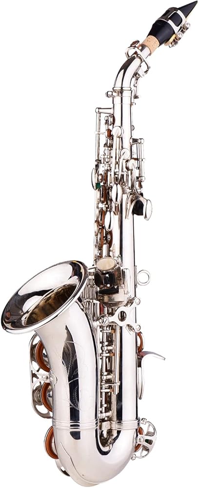 Sax Beginners Kit Brass Gold and Silver Sax Carve Pattern Bb Bend Althorn Soprano Saxophone Sax Pearl White Shell Buttons Wind Instruments Wind Instrument (Color : Silver)