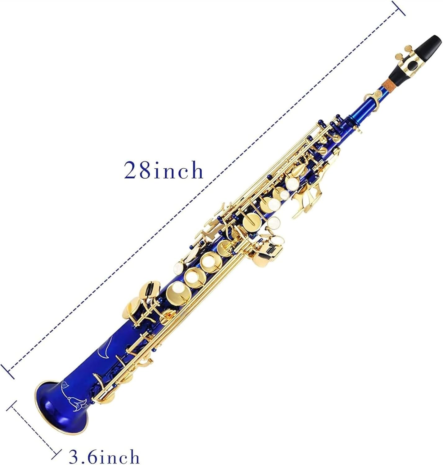 Bb Straight Saxophone Brass Gold Lacquer - Beginner To Intermediate Musical Instrument with Case & Accessories (Blue,Gold,Nickel)