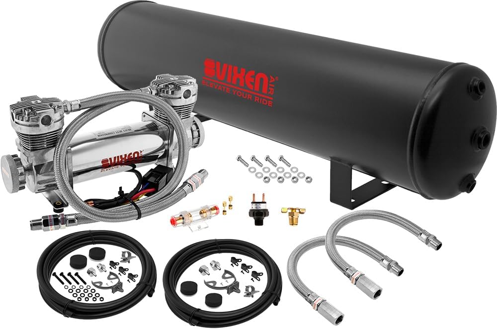Vixen Air VortexX Suspension Kit for Truck/Car Bag/Air Ride. On Board System- 300psi Dual Cylinder Compressor, 5 Gallon Tank. For Boat Lift,Towing,Lowering,Load Leveling,Onboard Train Horn VXO8852DC
