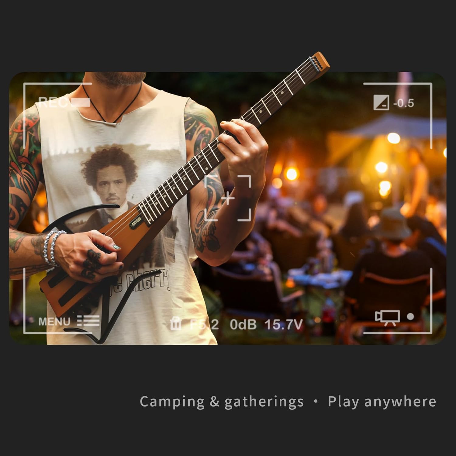 Travel Electric Guitar Headless – Portable Ultra-Light and Quiet, Full-Scale 25.5” Rosewood Fingerboard, glow humbucker, Gig Bag, Removable Stands include all Accessories Left Handed Brown