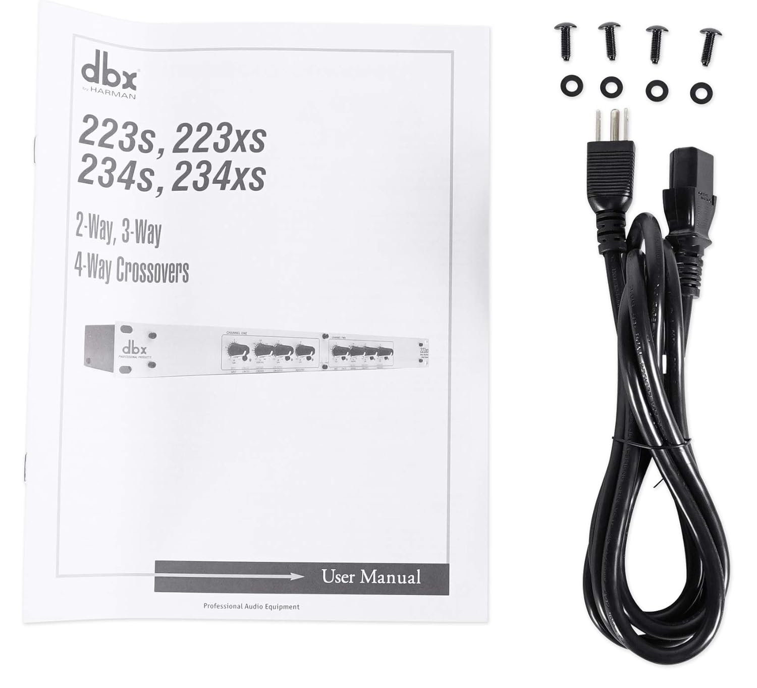 DBX 234XS Professional Crossover with 2, 3, or 4 Way Operation and Mono Bundle With (3) Rockville RCXFM20E-B 20 Foot Female to Male XLR Mic Cable Black 100% Copper