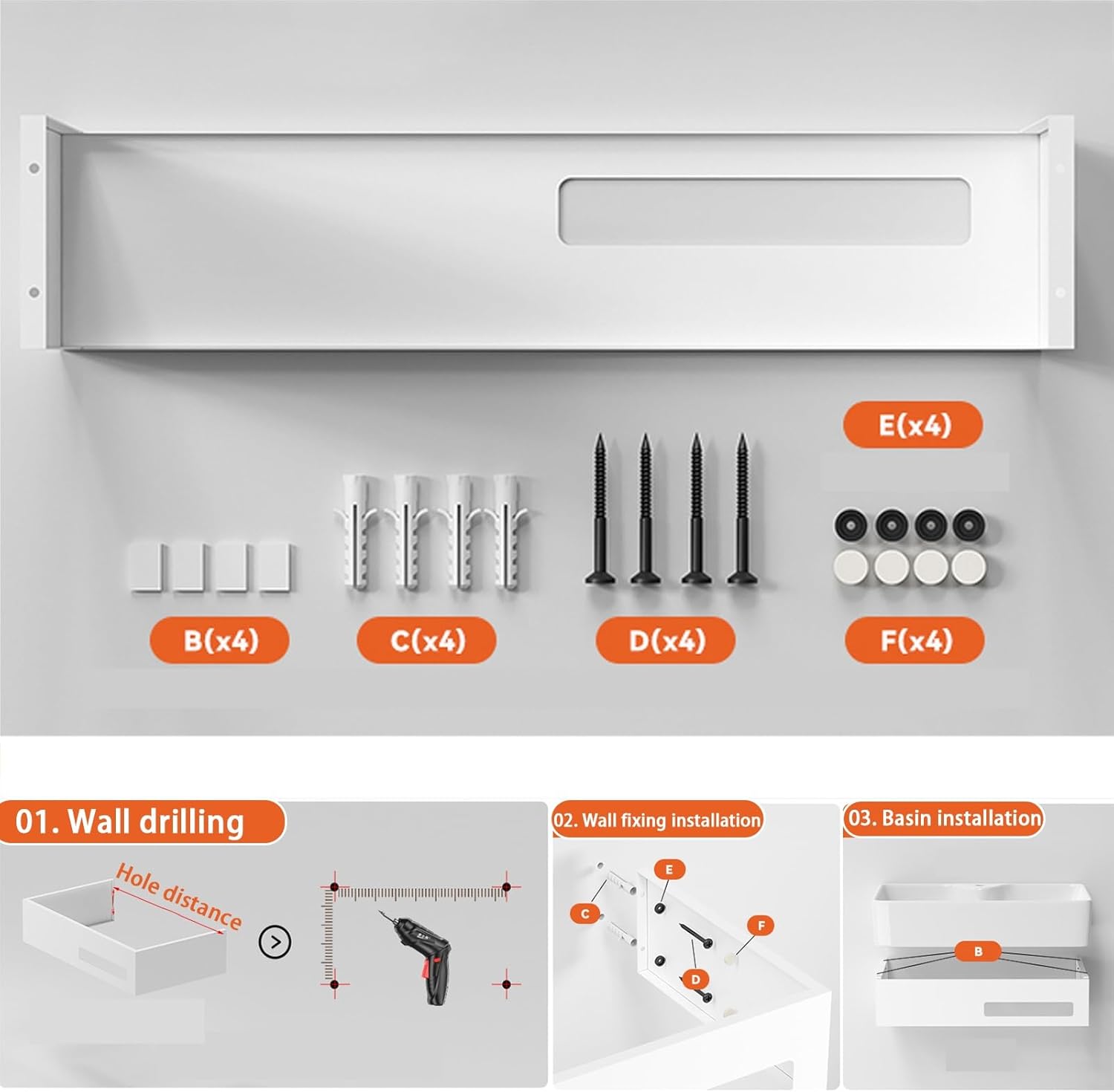 Corner Bathroom Sink, Rectangle Wash Basin Sink, Wall Mount Ceramic Sink, Corner Bathroom Vanity with Towel Bar, for Small Space Wall Mounted Floating Cabinet(48cm/18.9in)