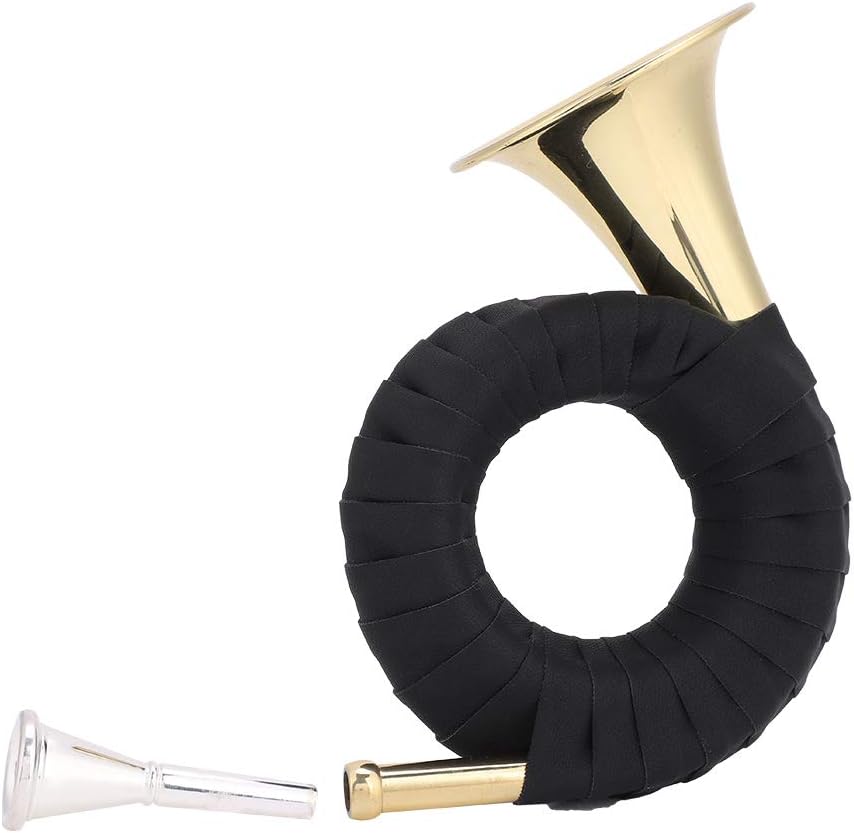 Mini Brass Bb Horn, Micro French Horn Brass Instrument Set, Golden Quality Brass, PU Grip, Lightweight and Portable for Music Lovers and Learners