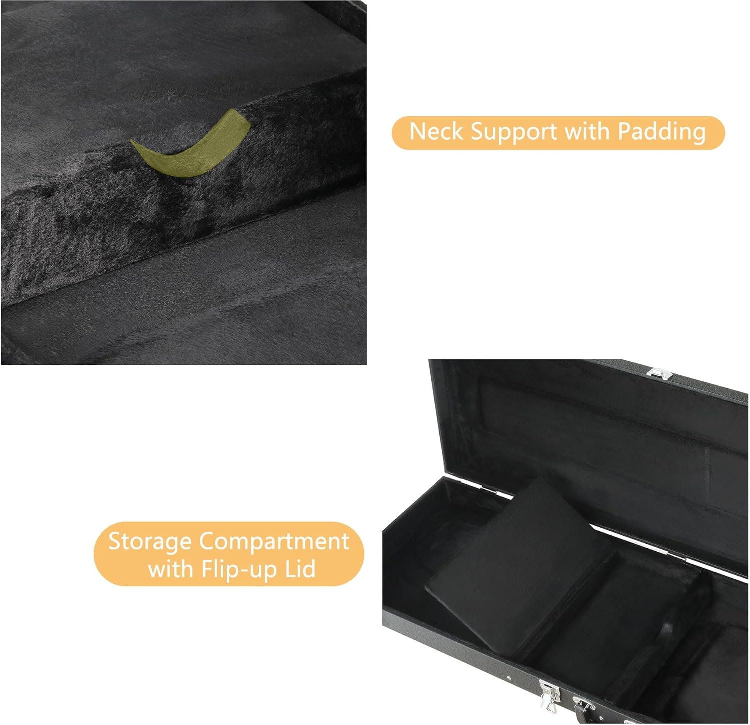 Electric Bass Guitar Hard Case Wooden Hard Shell Black Carrying Case Lockable with Key Square - 48 x 15.4 x 3.5 inches