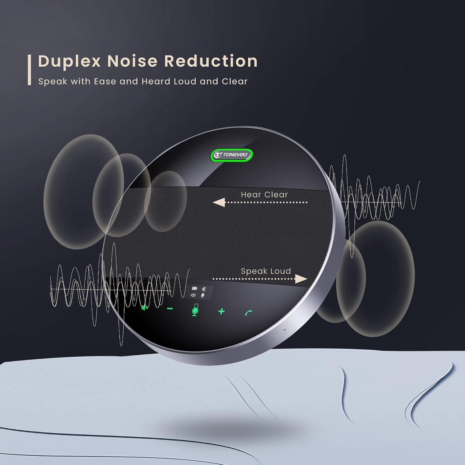 TONGVEO Bluetooth Conference Speaker and Microphone， Wireless Lound Speakerphone Portable for Car and Computer Home Office, Two Way Voice Clear, Compatible with Zoom, Teams