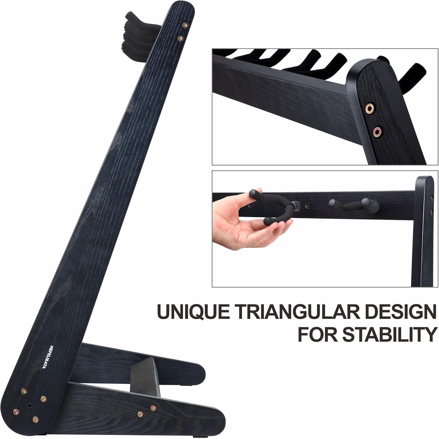 Nefelibata Multi-Purpose Guitar Stand 5 Stands Wooden Guitar Stand Floor Stand for Guitars and Cases, Electric Guitars, Acoustic Guitars, Bass Guitars, Cellos - German Ash-Black