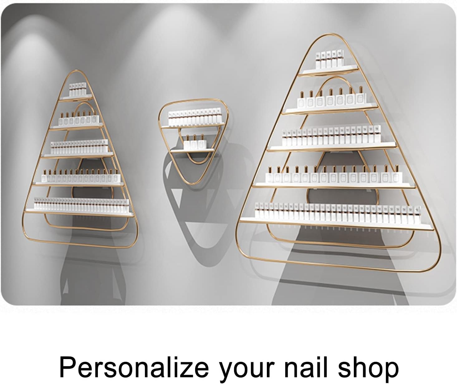 Wall Shelves Floating Shelves Metal Wall-Mounted Nail Polish Storage Racks 5 Tier Wall-Mounted Metal Nail Polish Display Rack, Simple Triangular Floating Wall Mount Shelves Polish Storage Display Rack