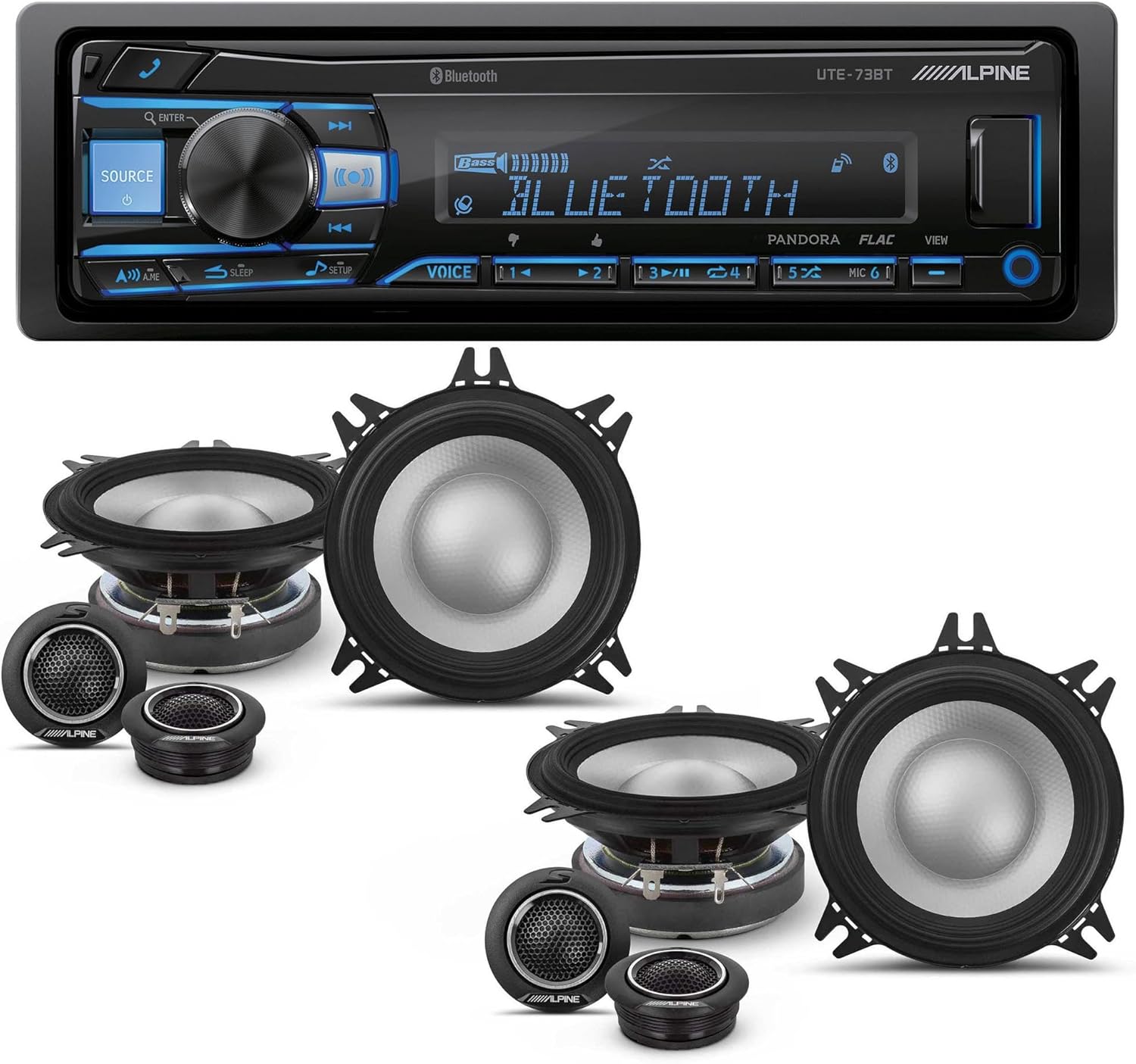 Alpine UTE-73BT Mech-Less Digital Bluetooth Media Receiver with 2 Pairs Alpine S2-S40C Type S 4