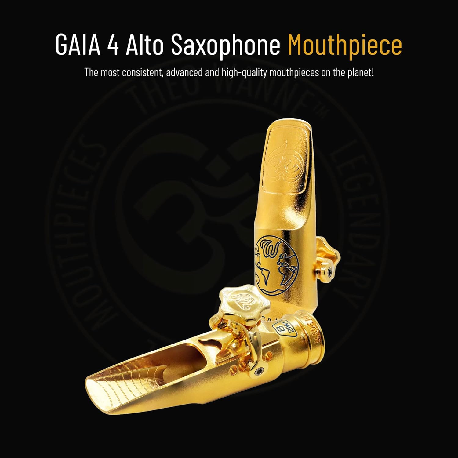 Theo Wanne Vintage Gaia 4 Alto Saxophone Mouthpiece - Roll-Over Shark Gill Baffle - Full, Rich and Fat Traditional Sound – Large Stadium Chamber - Includes Reed Replacer Cap