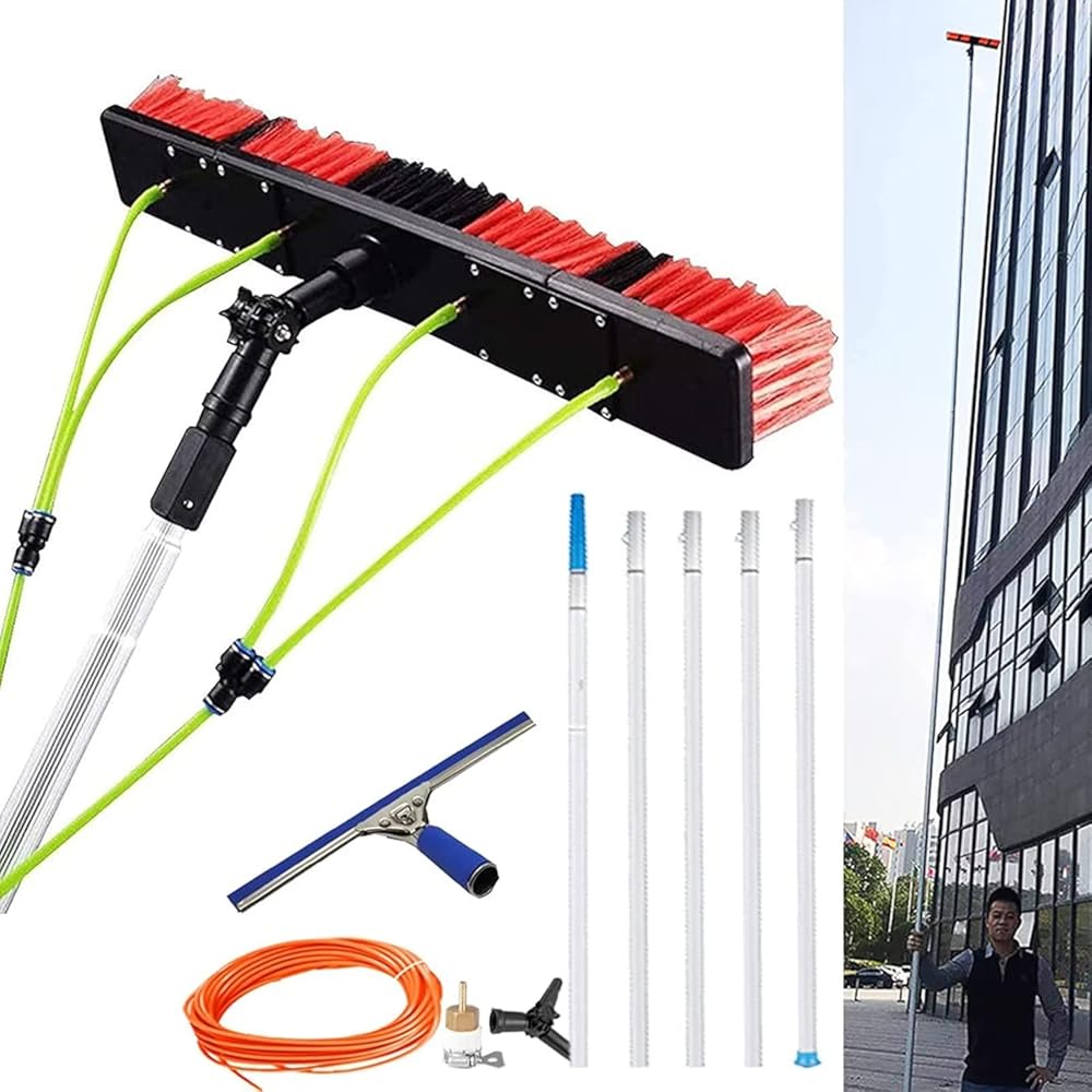 Water Fed Window Cleaning Pole 7m Long with Squeegee Blade,Telescopic Hose Fed, Extendable Window Cleaning Kit(50cm Brush 7m Pole)