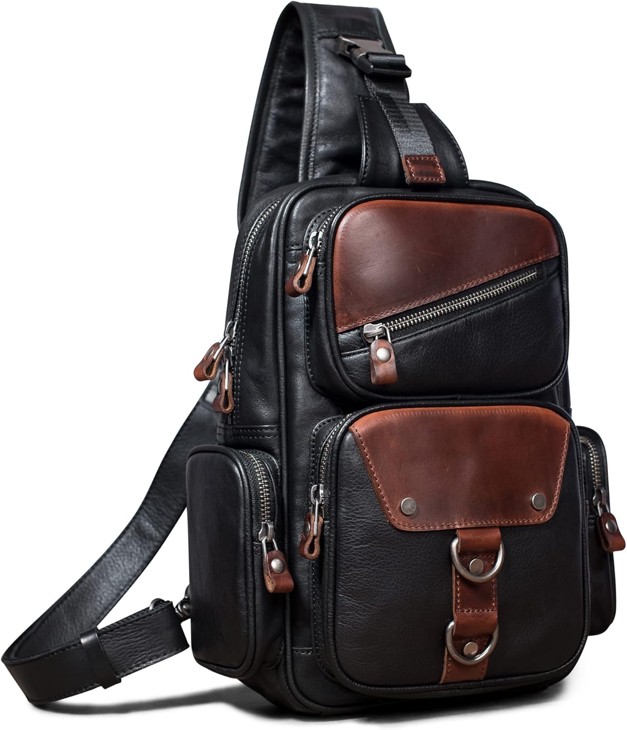 Genuine Leather Sling Bag for Men Large Crossbody Shoulder Bag Casual Sling Backpack Anti-Theft Travel Chest Purse